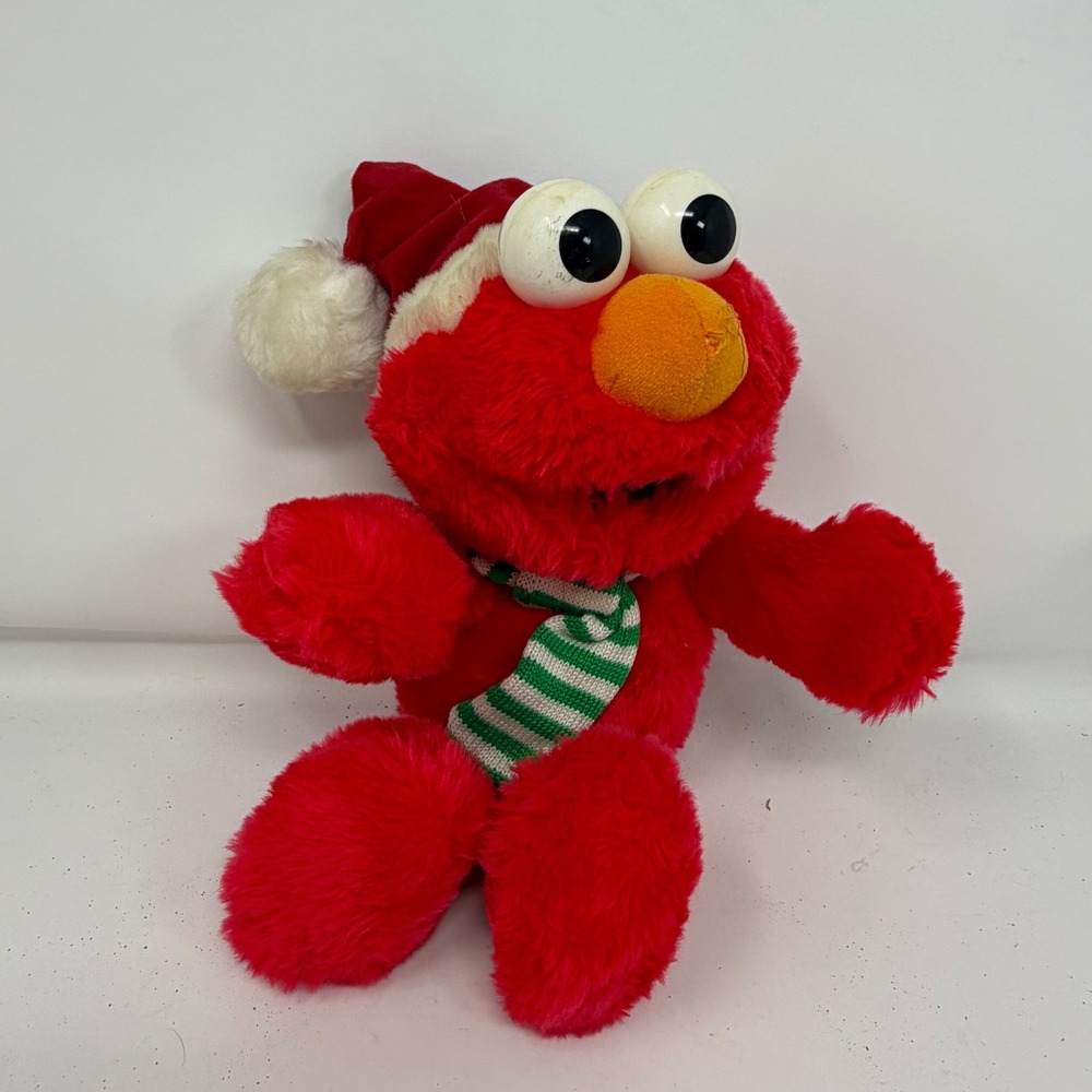 Vintage 1997 Tyco Sesame Street Christmas Elmo Plush Santa Hat Scarf 70081